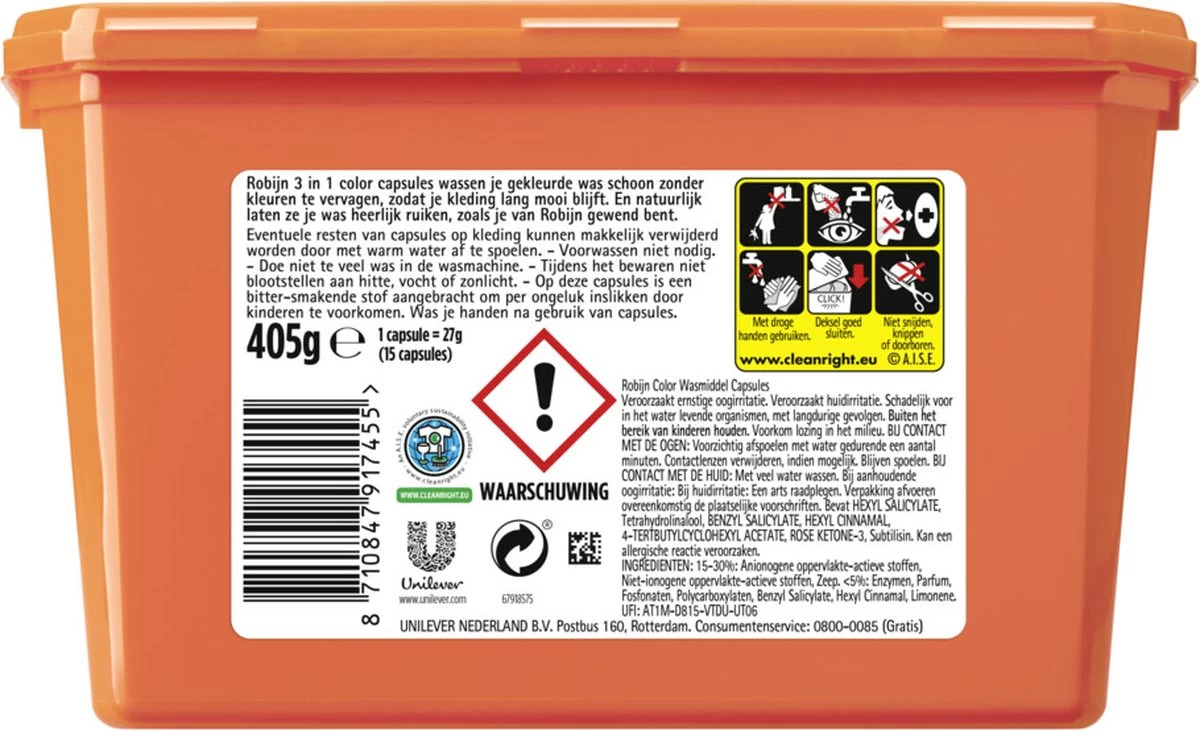Robijn Wascapsules 3-in-1 Color 15 Stuks - Afbeelding 3