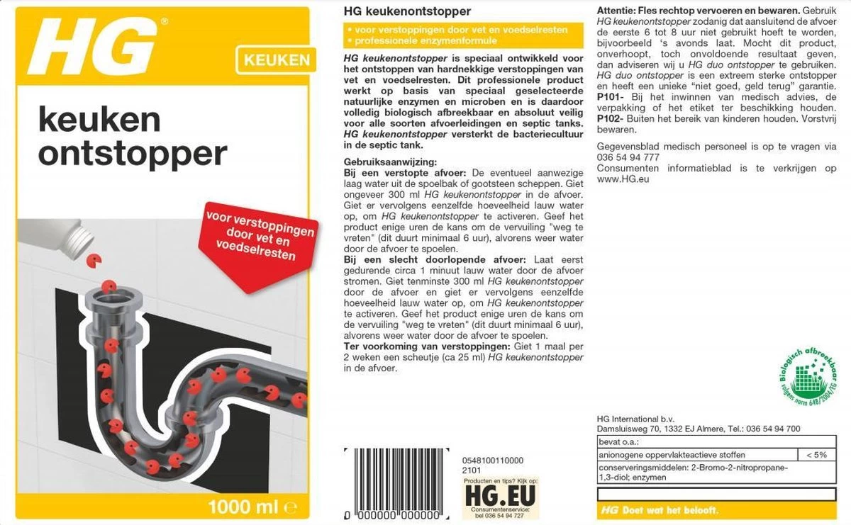 HG Keukenontstopper - 1L - De NR1 Ontstopper - Biologisch Afbreekbaar - Afbeelding 3
