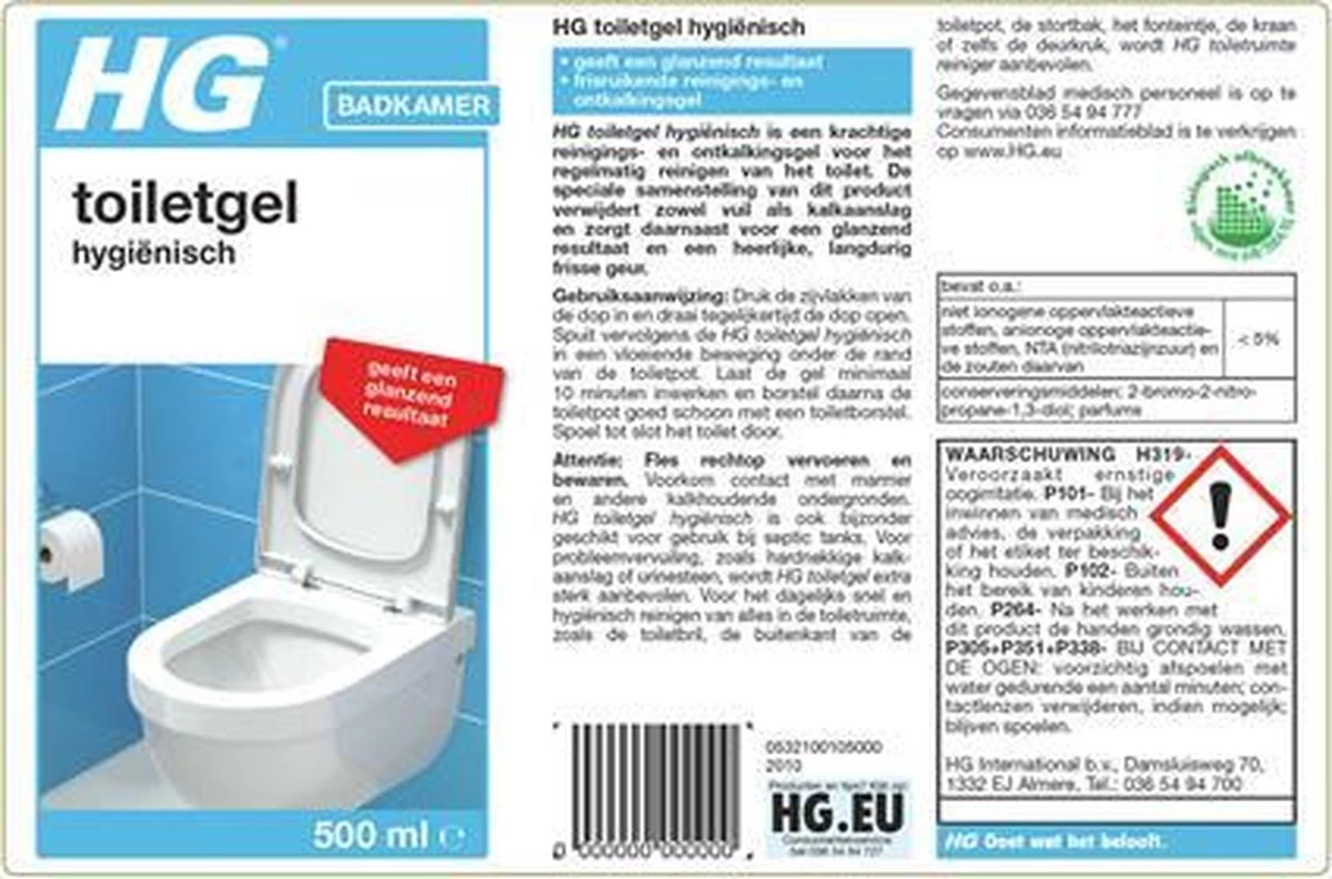 HG Toiletgel Hygiënisch - 500 Ml - Glanzend Resultaat - Krachtige Reiniger En Ontkalker - Afbeelding 2
