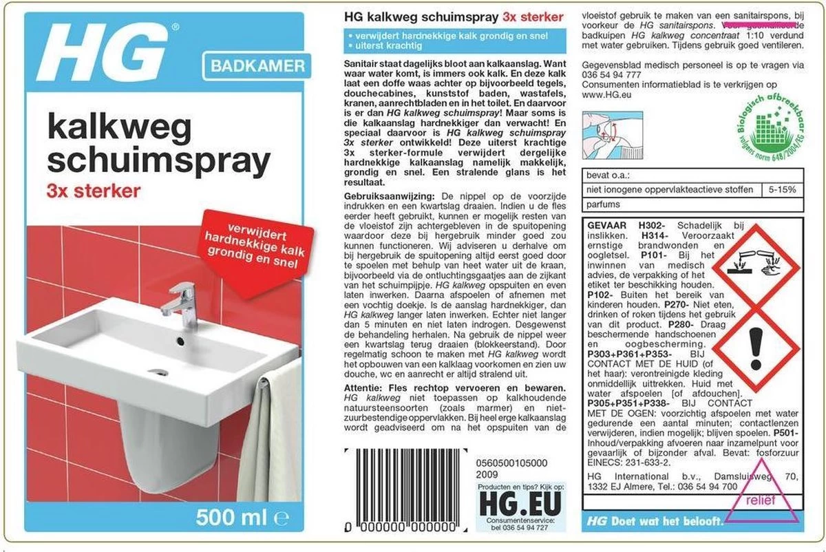 HG Kalkweg Schuimspray 3x Sterker - 500ml - Verwijdert Extreme Kalkresten - 100% Opgelost, 100% Resultaat - Afbeelding 2