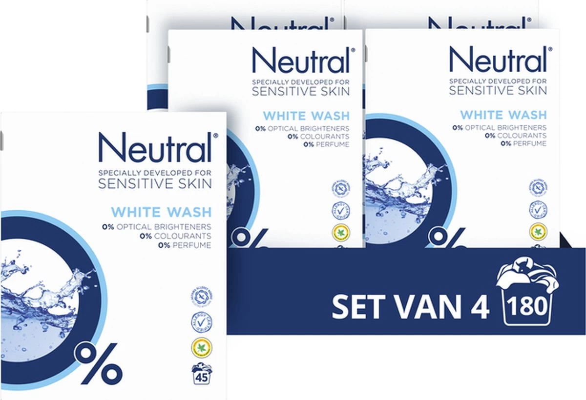 Neutral Waspoeder Wit Parfumvrij - 4x45 Wasbeurten - Voordeelverpakking