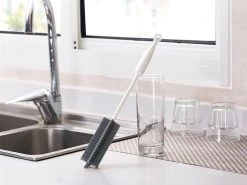 Merkloos Flessenborstel - Siliconen - Schoonmaak - Baby - Bidon - Dopper - Flessen - Reiniger - Wit - Grijs - Glazen - Borstel