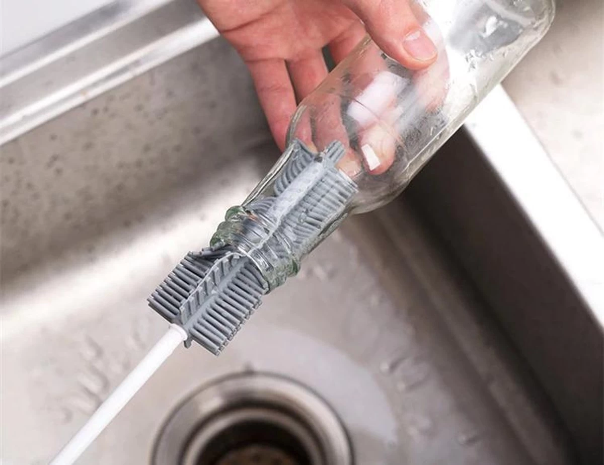 Merkloos Flessenborstel - Siliconen - Schoonmaak - Baby - Bidon - Dopper - Flessen - Reiniger - Wit - Grijs - Glazen - Borstel - Afbeelding 2