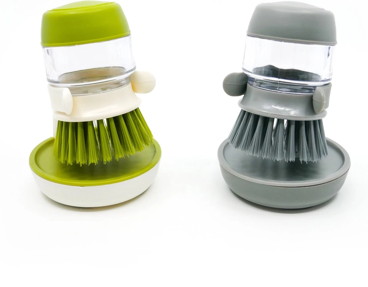 In Round Afwasborstel Met Zeepdispenser / Zeepreservoir – Inclusief Houder – Grijs – Afwas Borstel – Zeep Handborstel – Doseerpomp – Afwasmiddel Dispenser – Navulbaar - Afbeelding 8