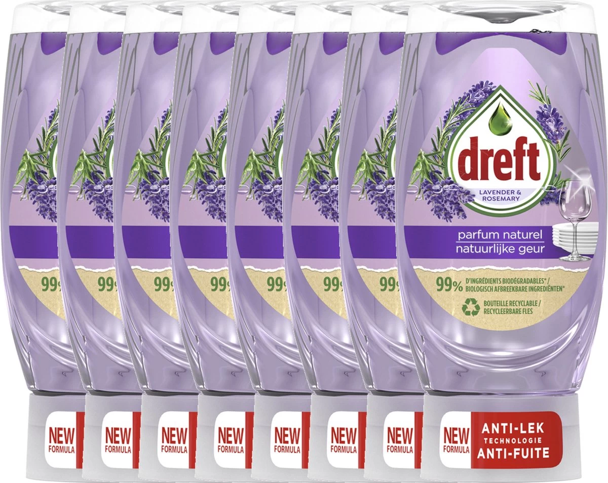 Dreft Natuurlijke Geur - Afwasmiddel - Lavendel & Rozemarijn - Ondersteboven Fles - Voordeelverpakking 8 X 370 Ml