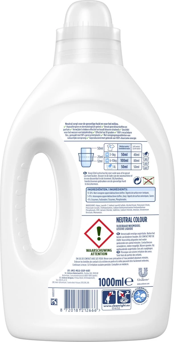 Neutral Vloeibaar Wasmiddel Kleur - 6 X 20 Wasbeurten - Voordeelverpakking - Afbeelding 2