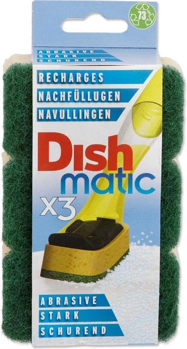 Dishmatic Schuursponsjes Navulling | 3 Stuks | Voor Afwasborstel Met Zeep Dispenser - Afbeelding 2
