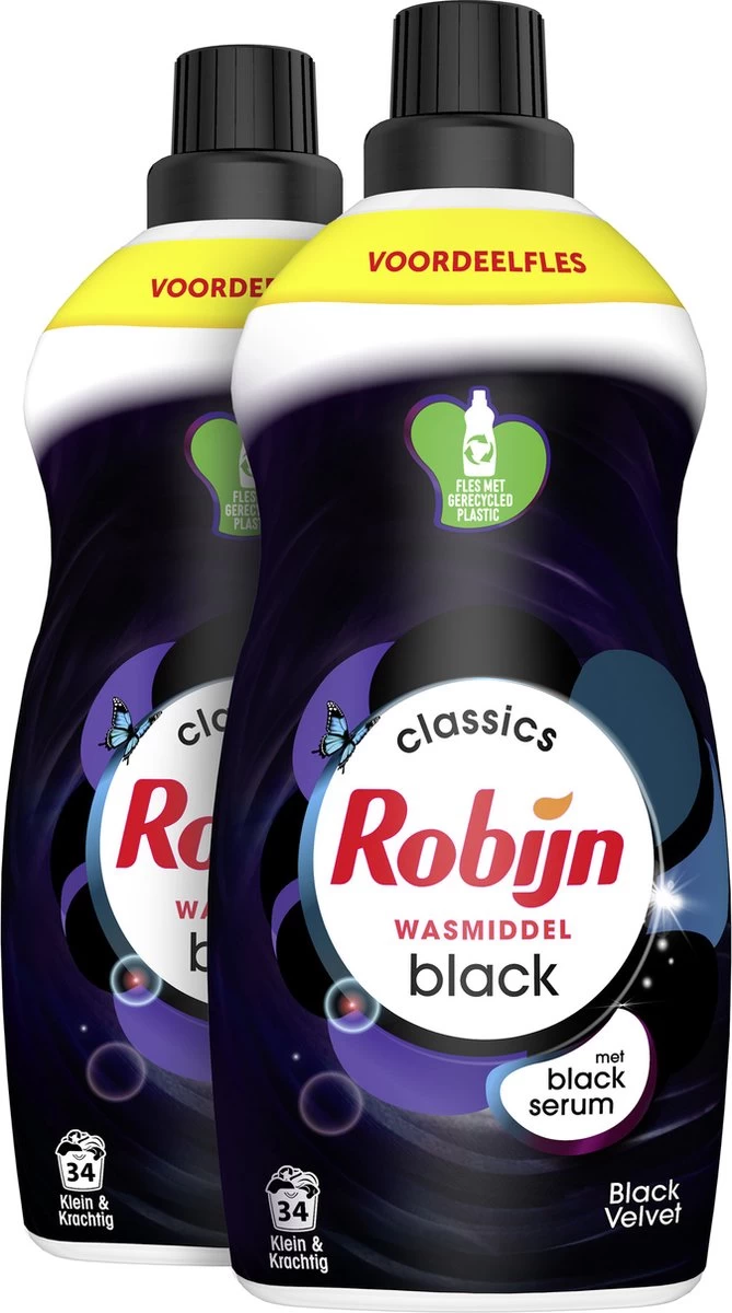 Robijn Klein & Krachtig Classics Black Velvet Vloeibaar Wasmiddel - 2 X 34 Wasbeurten - Voordeelverpakking - Afbeelding 2