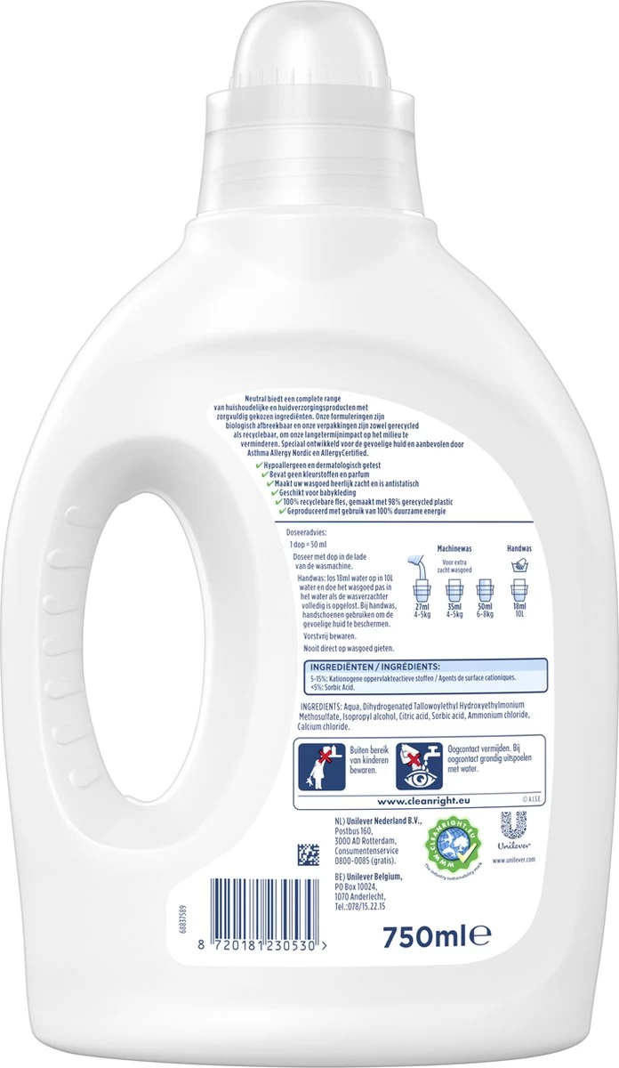 Neutral Parfumvrij Wasverzachter - 5 X 27 Wasbeurten - Voordeelverpakking - Afbeelding 3