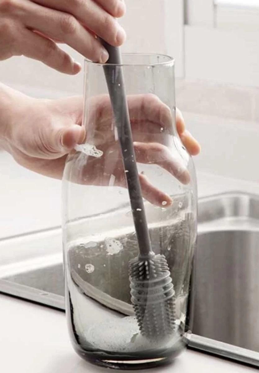 Merkloos Afwasborstel Voor Lange Glazen - Siliconenborstel Lange Glazen - Baby Flessenborstel - Duurzame Afwasborstel - Siliconen Afwasborstel - Afbeelding 4