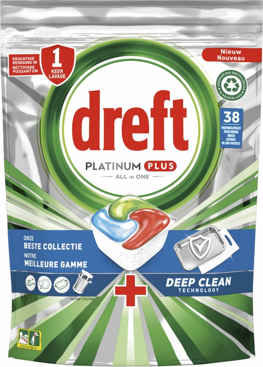 Dreft Platinum Plus All In One Vaatwastabletten - Deep Clean - Voordeelverpakking 4 X 38 Stuks - Afbeelding 3