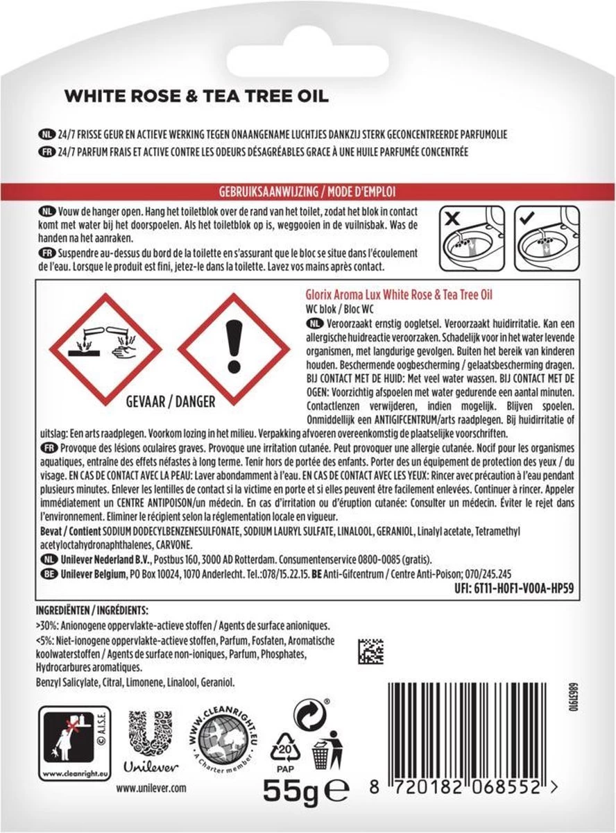 Glorix Aroma Lux Toiletblokken White Rose & Tea Tree Oil - 9 X 55g - Voordeelverpakking - Afbeelding 3