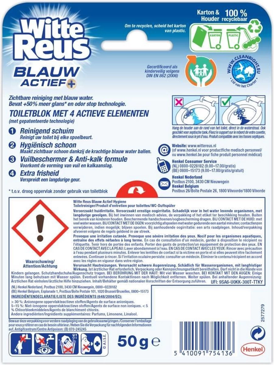 Witte Reus Blauw Actief Toiletblok - Hygiene - WC Blokjes Voordeelverpakking - 10 Stuks - Afbeelding 7