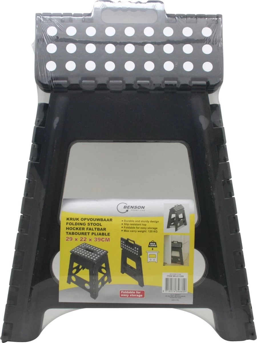 Benson Kruk - Krukje - Keukentrap - Keukentrapje - Opvouwbaar - Zwart Wit - Tot 150 Kg - Afbeelding 2