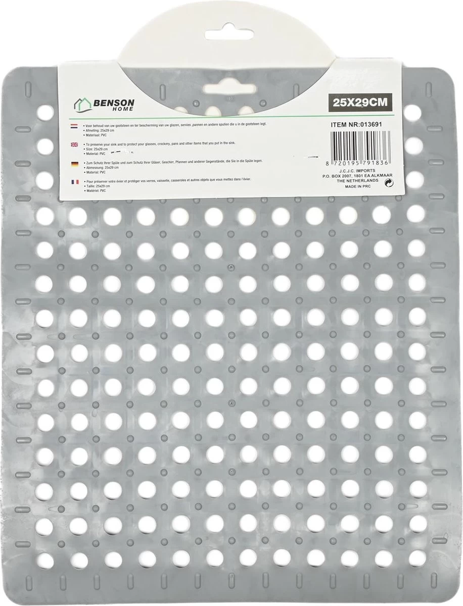 Merkloos Gootsteenmat PVC Vierkant Grijs 28 Cm - Afbeelding 3