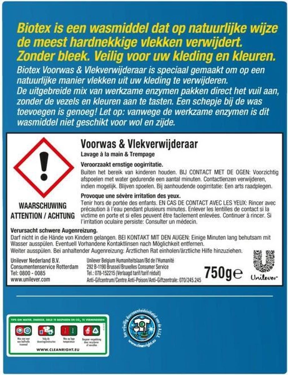 Biotex Waspoeder Voorwas & Waskrachtversterker - 750 Gram - Afbeelding 3