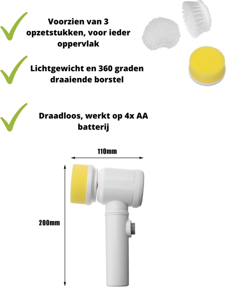 V&P Magic Brush - Elektrische Multifunctionele Schoonmaakborstel - 3 Opzetstukken - Wasborstel - Poetsmachine - Schrobborstel - Handborstel - Werkborstel - Schrobber - Boorborstel - Schoonmaakmiddelen - Reinigingsborstel - Afbeelding 5