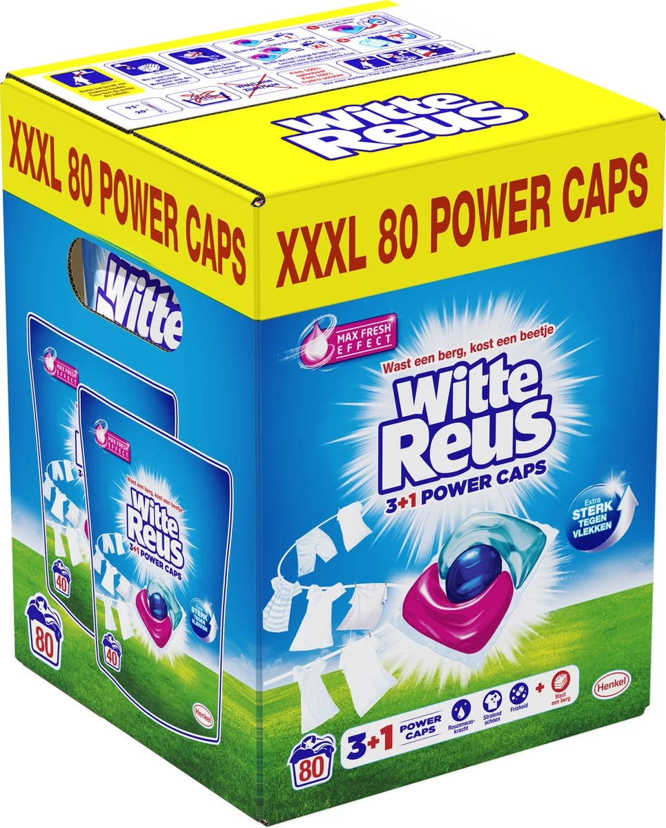 Witte Reus Power Caps Wascapsules - Wasmiddel Capsules - Voordeelverpakking - 2x40 Wasbeurten - Afbeelding 2